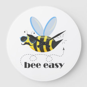 Bee character with mustache sunglasses Bee Easy Large Clock