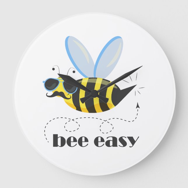 Bee character with mustache sunglasses Bee Easy Large Clock (Front)