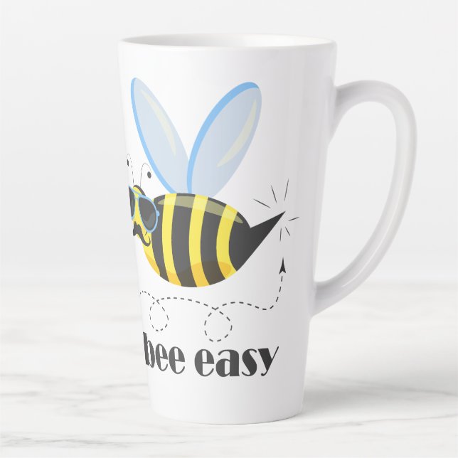 Bee character with mustache sunglasses Bee Easy Latte Mug (Right)