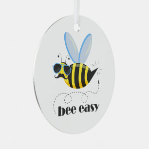 Bee character with mustache sunglasses Bee Easy Metal Ornament