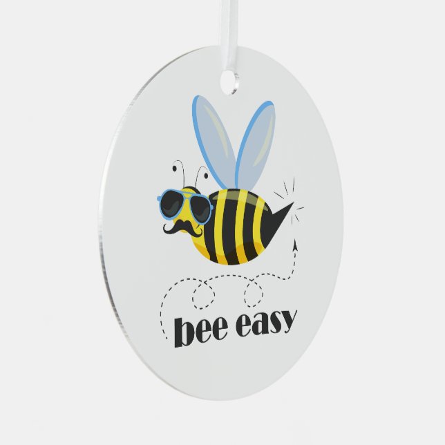 Bee character with mustache sunglasses Bee Easy Metal Ornament (Front Right)