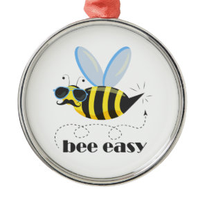 Bee character with mustache sunglasses Bee Easy Metal Ornament