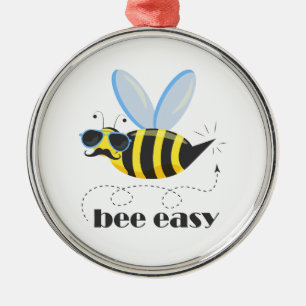 Bee character with mustache sunglasses Bee Easy Metal Ornament