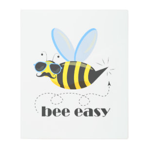 Bee character with mustache sunglasses Bee Easy Metal Print