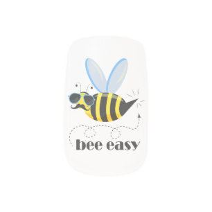 Bee character with mustache sunglasses Bee Easy Minx Nail Art