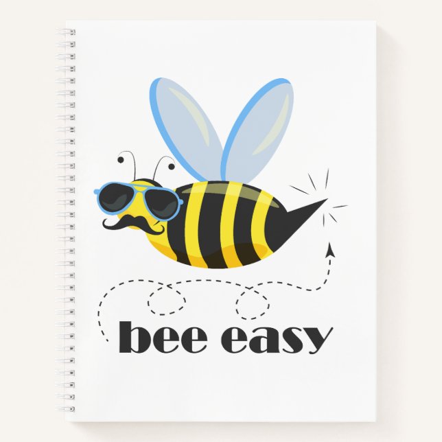 Bee character with mustache sunglasses Bee Easy Notebook (Front)