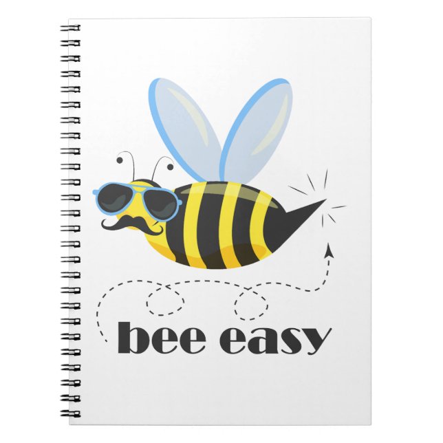 Bee character with mustache sunglasses Bee Easy Notebook (Front)