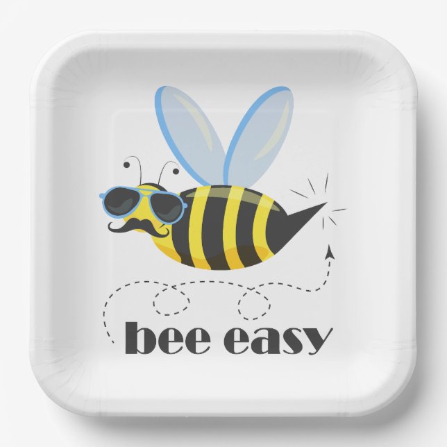 Bee character with mustache sunglasses Bee Easy Paper Plates (Front)