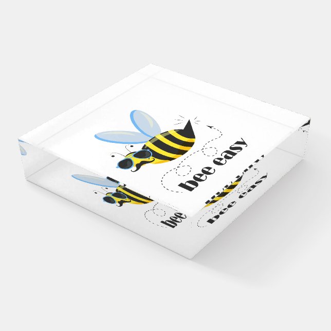 Bee character with mustache sunglasses Bee Easy Paperweight (Angled)