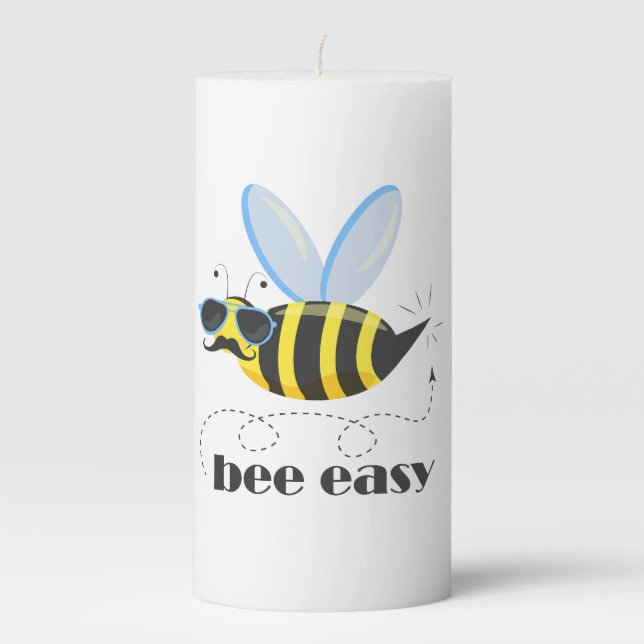 Bee character with mustache sunglasses Bee Easy Pillar Candle (Front)
