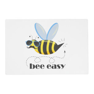 Bee character with mustache sunglasses Bee Easy Placemat