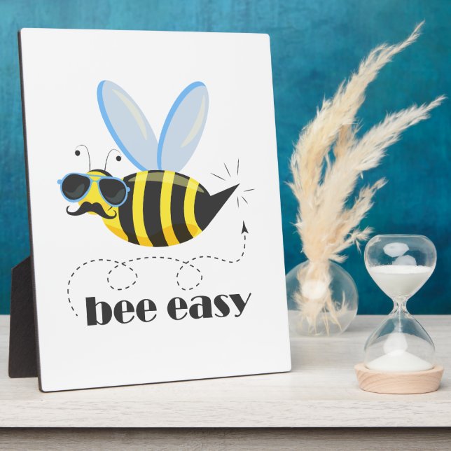 Bee character with mustache sunglasses Bee Easy Plaque (Side)