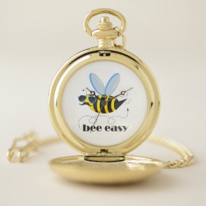 Bee character with mustache sunglasses Bee Easy Pocket Watch