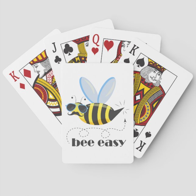 Bee character with mustache sunglasses Bee Easy Poker Cards (Back)