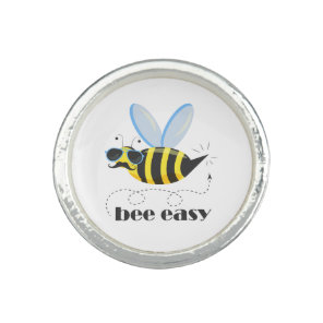 Bee character with mustache sunglasses Bee Easy Ring