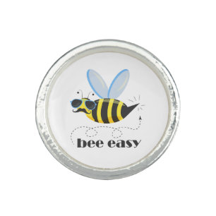Bee character with mustache sunglasses Bee Easy Ring