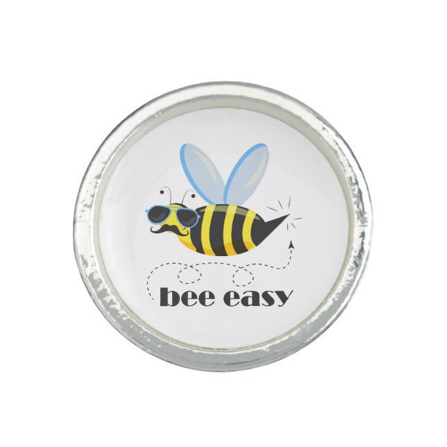 Bee character with mustache sunglasses Bee Easy Ring (Front)