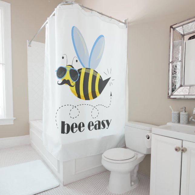 Bee character with mustache sunglasses Bee Easy Shower Curtain (In Situ)