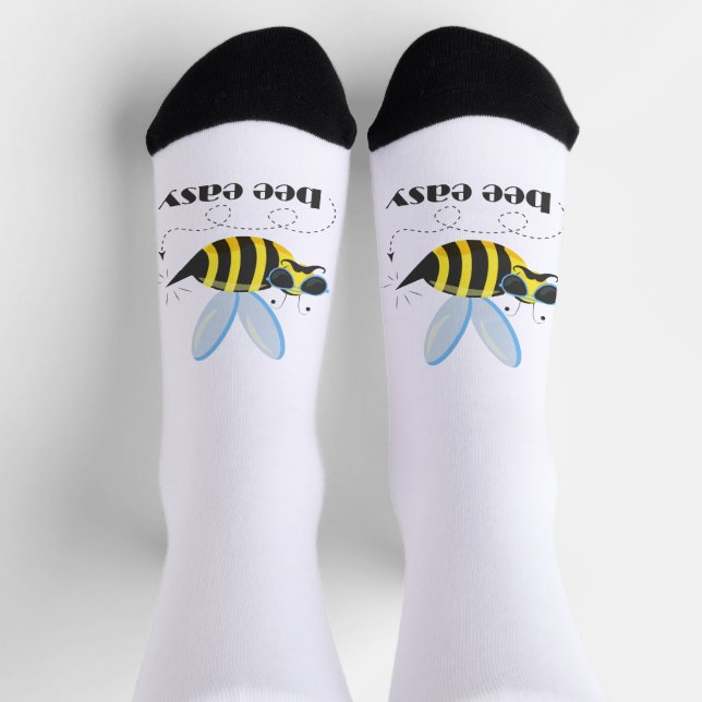 Bee character with mustache sunglasses Bee Easy Socks (Top)