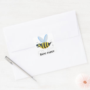 Bee character with mustache sunglasses Bee Easy Square Sticker