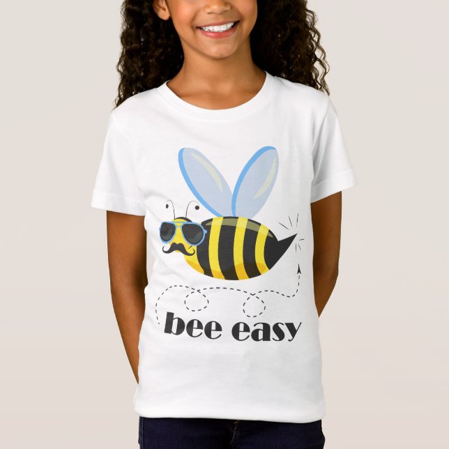 Bee character with mustache sunglasses Bee Easy T-Shirt (Front)