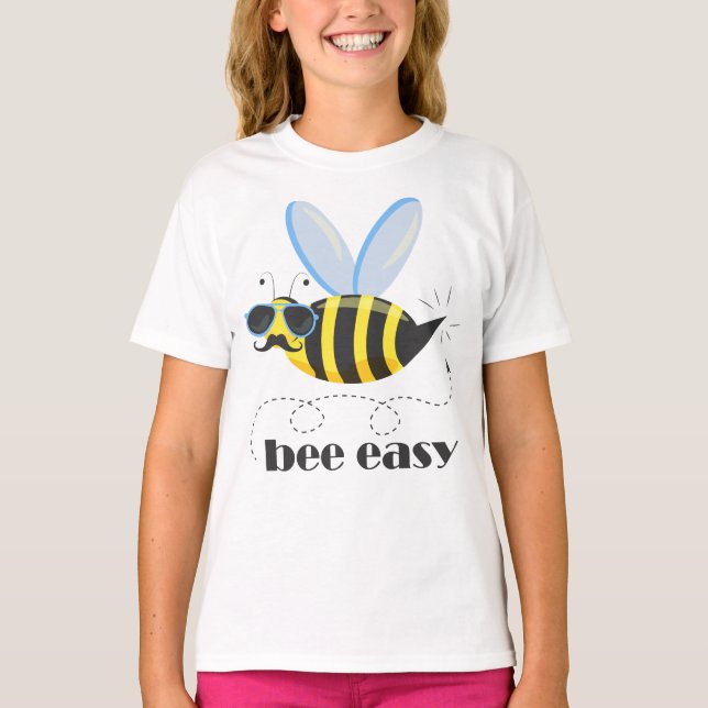 Bee character with mustache sunglasses Bee Easy T-Shirt (Front)