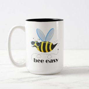 Bee character with mustache sunglasses Bee Easy Two-Tone Coffee Mug
