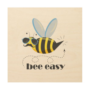 Bee character with mustache sunglasses Bee Easy Wood Wall Art