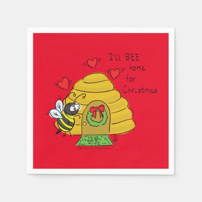 Bee Christmas Cartoon Napkins (Front)
