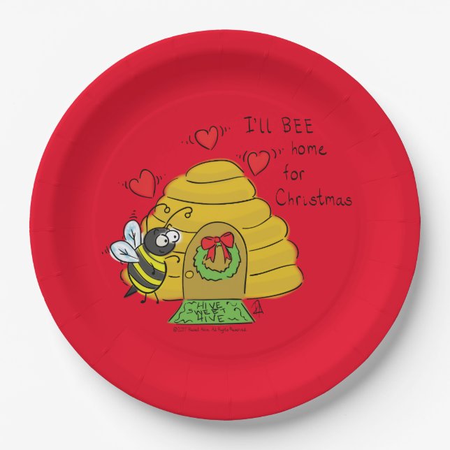 Bee Christmas Cartoon Paper Plates (Front)