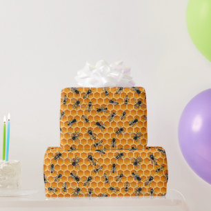 Bee Colony Golden Honeycomb Wrapping Paper