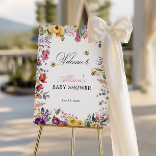 Bee Colorful Floral Baby Shower Welcome Sign