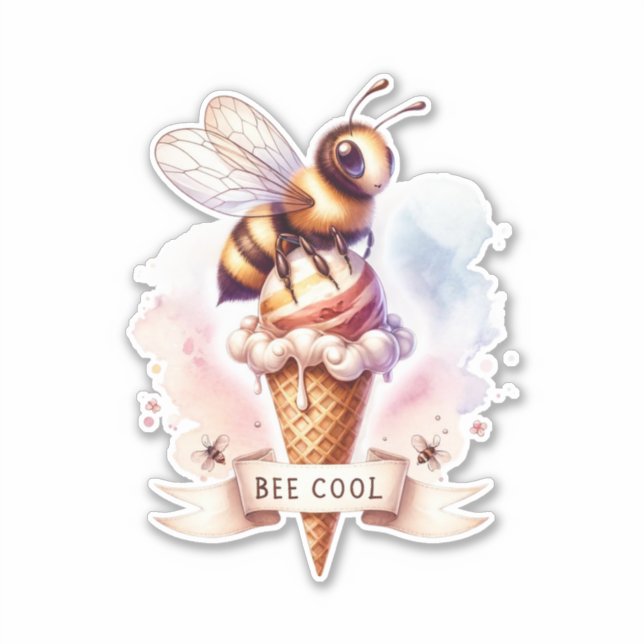 Bee Cool- Bee on Ice Cream Cone Sticker (Front)