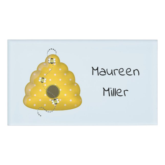 Bee Cool with Bee Hive Rectangular Name Tag (Front)