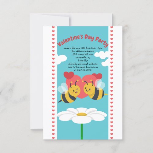 Bee Couple Kids Valentines Day Party Invitation