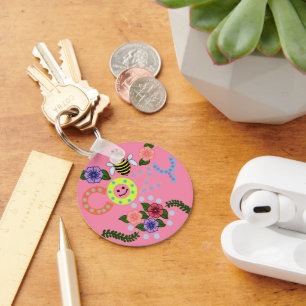 Bee Cozy Cute Floral Bee Pun Cottagecore Spring Keychain