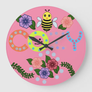 Bee Cozy Cute Floral Bee Pun Cottagecore Spring Large Clock