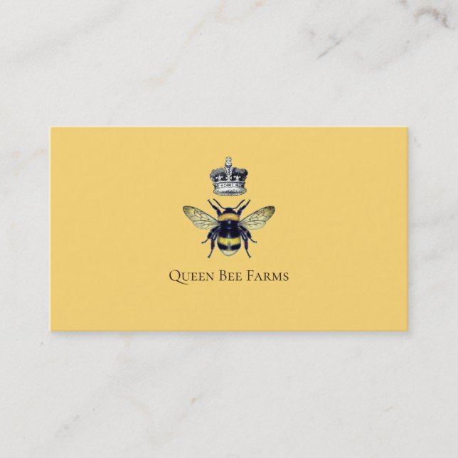 Bee Crown Beekeeping Apiary Honey Bee Yellow Gold Business Card (Front)