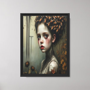 Bee-Crowned Sad Girl Canvas Print