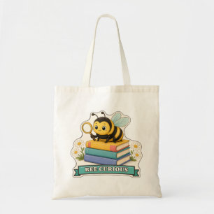 Bee Curious Fuzzy Bee with Magnifying Glass Tote Bag