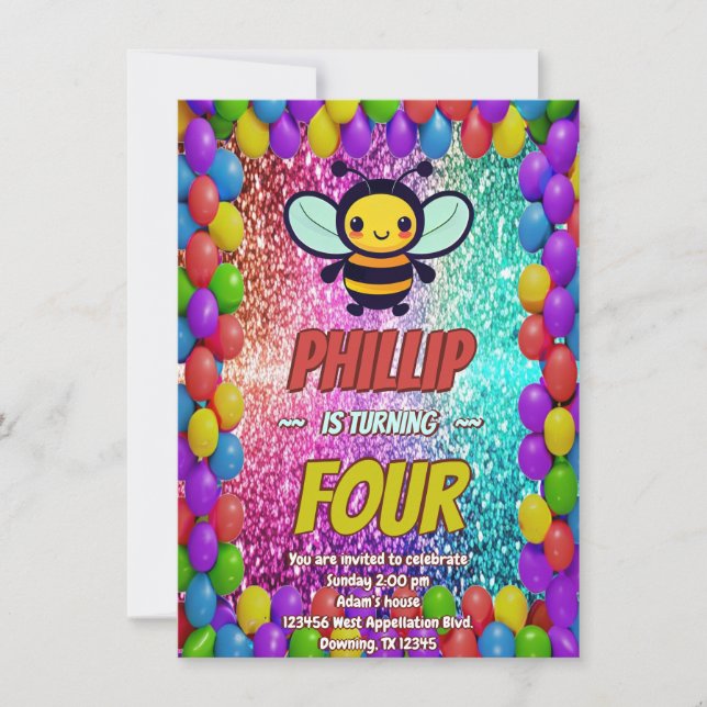 Bee custom character birthday invite (Front)