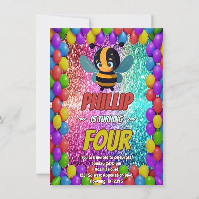 Bee custom character birthday invite (Front)
