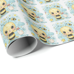 Bee Cute Baby Pastel Watercolor Pattern Wrapping Paper