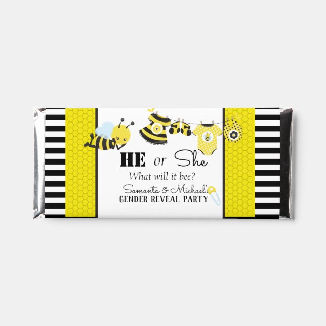 Bee Cute Honeycomb Gender Baby Reveal Party  Hershey Bar Favors (Front)