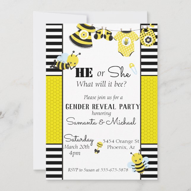Bee Cute Honeycomb Gender Baby Reveal Party Invitation (Front)