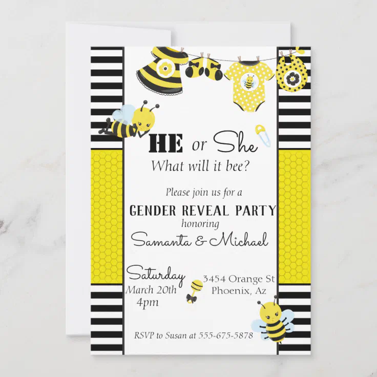 Bee Cute Gender Baby Reveal Party Invitation Zazzle