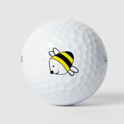 Bee cute yellow black color flying animal smiling golf balls