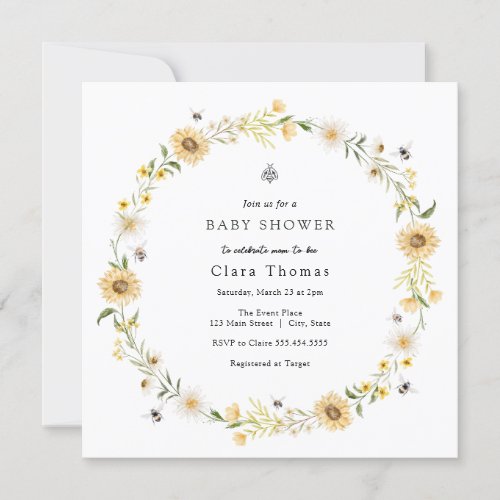 Bee Daisies Sunflowers Bridal Shower Invitation