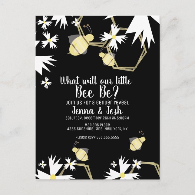 Bee Daisy and Floral Gender Reveal Postcard (Front)