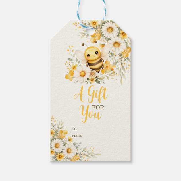 Bee Daisy Floral A Gift For You Gingham Tags